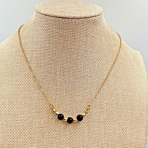 Vintage Minimalist Gold Tone Necklace Black Matte Beads Gold Geometric Accents